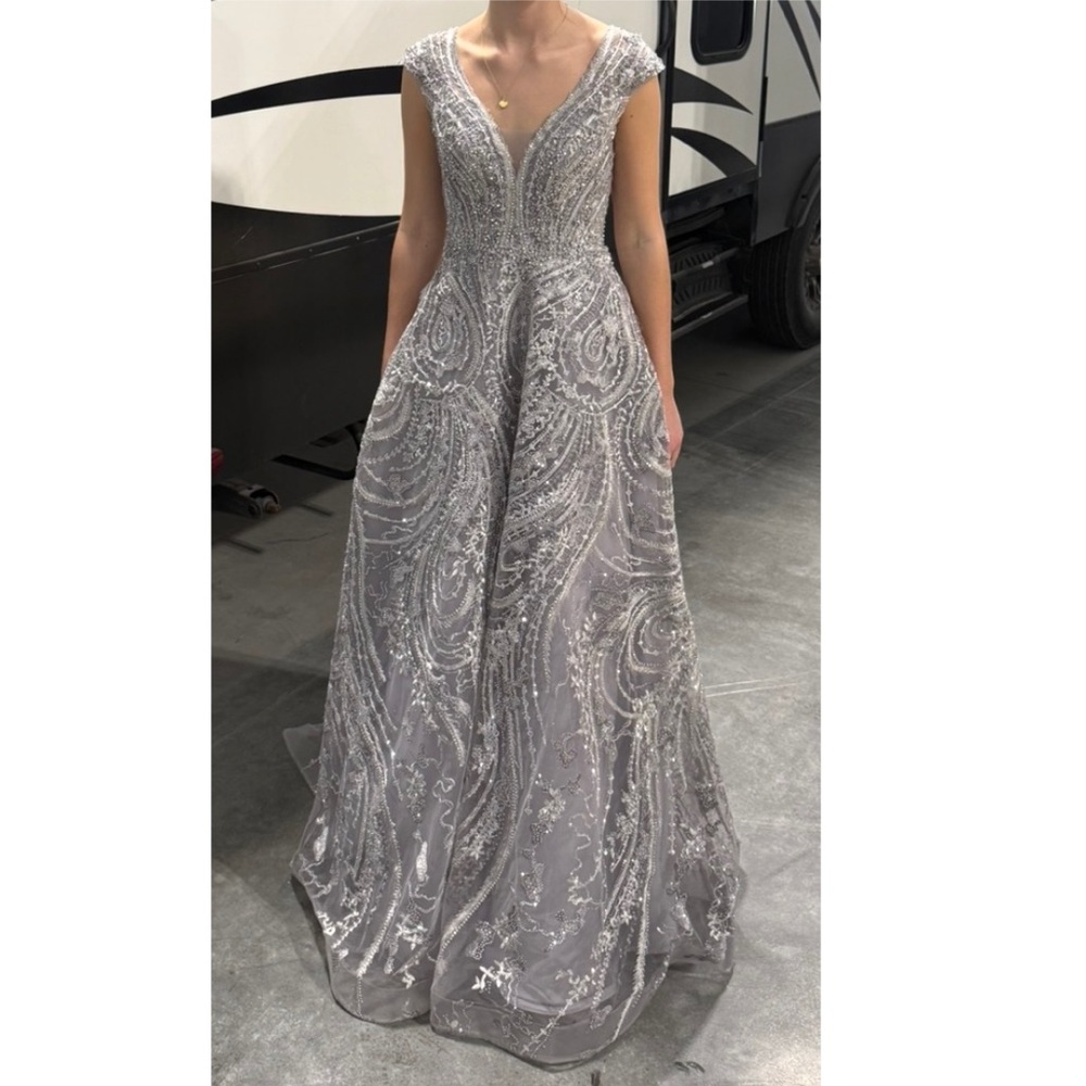 Elegant Silver Evening Gown